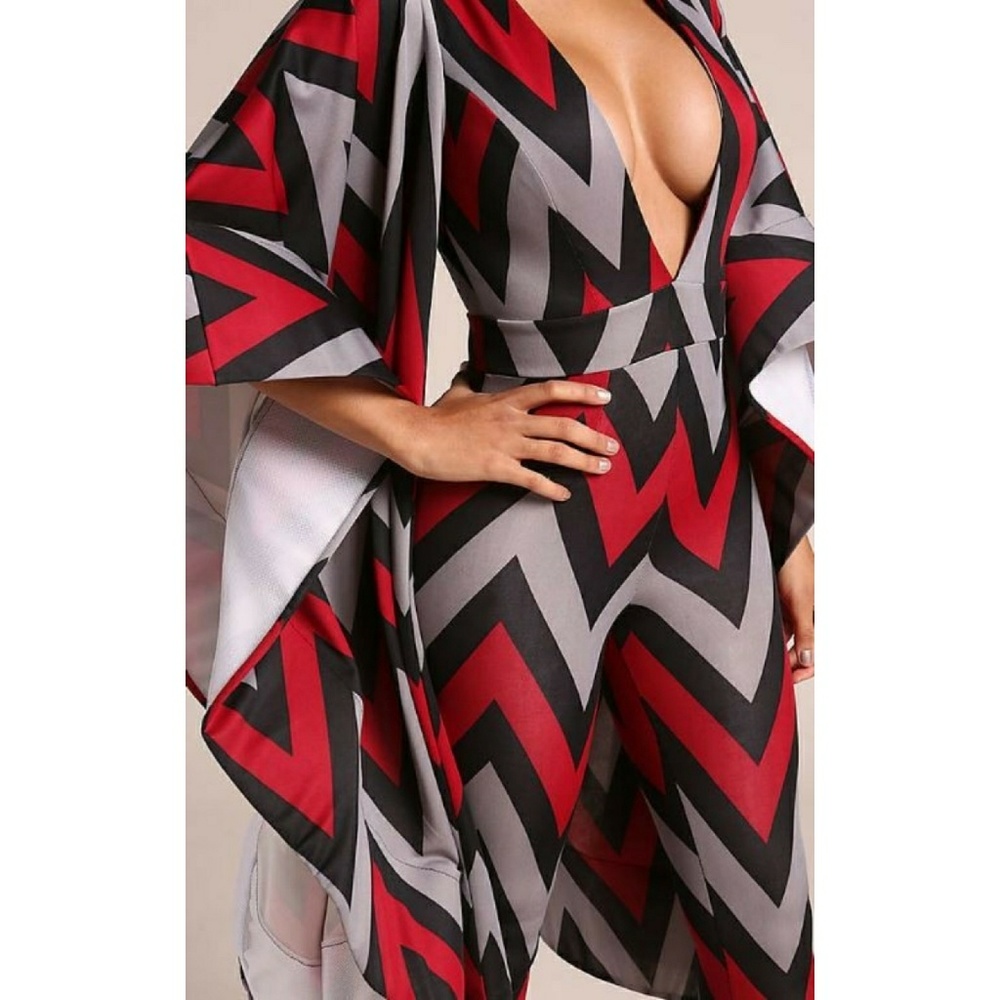 💥5-STARS💥 Red, Black & Grey Chevron Jumpsuit - Picture 2 of 2